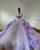 Purple Tulle Tiers Appliques Wedding Dress