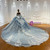 Blue Tulle Lace Appliques Bow Wedding Dress