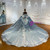 Blue Tulle Lace Appliques Bow Wedding Dress