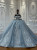 Blue Tulle Sequins Appliques Wedding Dress With Bow
