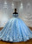 Blue 3D floral ball gown wedding dress with off shoulder neckline