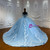 Blue Tulle 3D Flower Wedding Dress