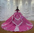 Fuchsia Tulle Appliques Off the Shoulder Beading Wedding Dress