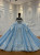 Blue Tulle Appliques Beading Wedding Dress