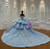 Blue Tulle Appliques Crystal Wedding Dress