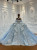 Blue Tulle Off the Shoulder Bow Crystal Wedding Dress