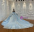 Blue Tulle Off the Shoulder Bow Crystal Wedding Dress