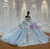 Blue Tulle Off the Shoulder Bow Crystal Wedding Dress