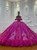 Fuchsia Tulle Off the Shoulder Appliques Wedding Dress