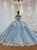 Blue tulle sequin off the shoulder princess dress with beading and ball gown silhouette - front view