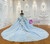 Lace-up corset back of blue tulle sequin princess dress with intricate beading