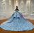 Back view of blue sequin wedding dress with lace up detailing