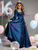 Blue Satin Long Sleeve Quinceanera Dress