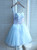 Blue Tulle Straps Flower Juniors Homecoming Dresses