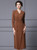 Brown V-neck Lace Long Sleeve Prom Dress