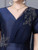 Navy Blue Satin Short Sleeve Beading Mother Of The Bride Dress