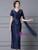 Navy Blue Satin Short Sleeve Beading Mother Of The Bride Dress