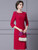 Simple Red 3/4 Sleeve Beading Mother Of The Bride Dress