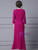 Fuchsia V-neck 3/4 Sleeve Beading Mother Of The Bride Dress
