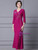 Fuchsia V-neck 3/4 Sleeve Beading Mother Of The Bride Dress
