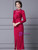 Red Long Sleeve High Neck Beading Pleats Mother Of The Bride Dress
