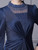 Blue Long Sleeve High Neck Beading Pleats Mother Of The Bride Dress