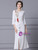 White Scoop Neck Long Sleeve Beading Mother Of The Bride Dress