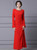 Red Long Sleeve Pleats Beading Split Mother Of The Bride Dress