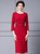 Red 3/4 Sleeve Beading Flower Mother Of The Bride Dress