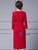 Red 3/4 Sleeve Beading Flower Mother Of The Bride Dress