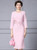 Pink 3/4 sleeve mother of the bride dress with beading and tea-length A-line skirt