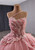 Pink Ball Gown Tulle Sequins Strapless Prom Dress
