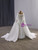 White Long Sleeve Square Neck Beading Wedding Dress