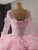 Pink Tulle Sequins V-neck Long Sleeve Prom Dress
