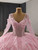 Pink Tulle Sequins V-neck Long Sleeve Prom Dress