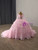 Pink Tulle Sequins V-neck Long Sleeve Prom Dress
