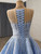 Blue Satin Sequins Sleeveless Prom Dress With Shawl