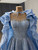 Blue Satin Sequins Sleeveless Prom Dress With Shawl