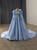 Blue Satin Sequins Sleeveless Prom Dress With Shawl