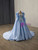 Blue Satin Sequins Sleeveless Prom Dress With Shawl