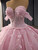 Pink Tulle Sequins 3D Appliques Prom Dress