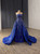 Blue Sequins Satin Strapless Beading Prom Dress