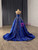 Blue Sequins Satin Strapless Beading Prom Dress