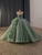 Green Scoop Neck Sequins Cap Sleeve Prom Dress