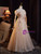 Simple Champagne Tulle Sequins Beading Prom Dress