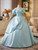 Blue Satin Off the Shoulder Quinceanera Dress
