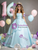 Blue Satin Off the Shoulder Quinceanera Dress