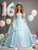 Blue Satin Off the Shoulder Quinceanera Dress