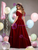 Burgundy Velvet Off the Shoulder Flower Quinceanera Dress