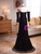 Black Mermaid Velvet Pleats Pearls Prom Dress